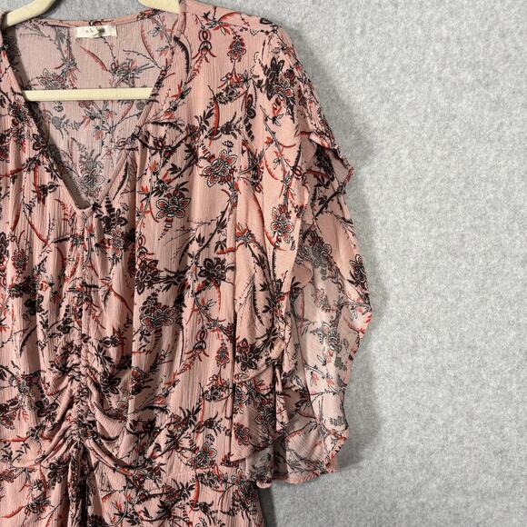 Maurices Top Womens Large Pink Floral Blouse Ruffle Ruched Boho Western Cottage - Picture 5 of 12